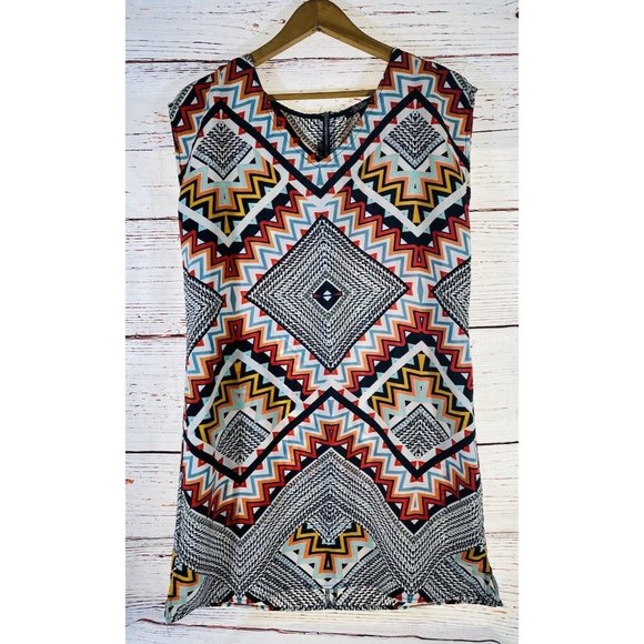 BeBop Dresses & Skirts - BeBop Dress Womens Large Shift Tunic Aztec Tribal Bold Print Sleeveless Back Zip